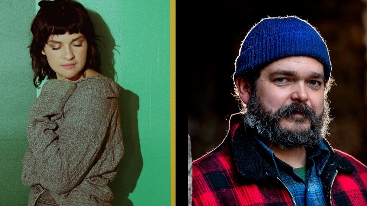 Left: A woman with long black hair and striking makeup. Right: a man with a thick beard and blue knit hat.